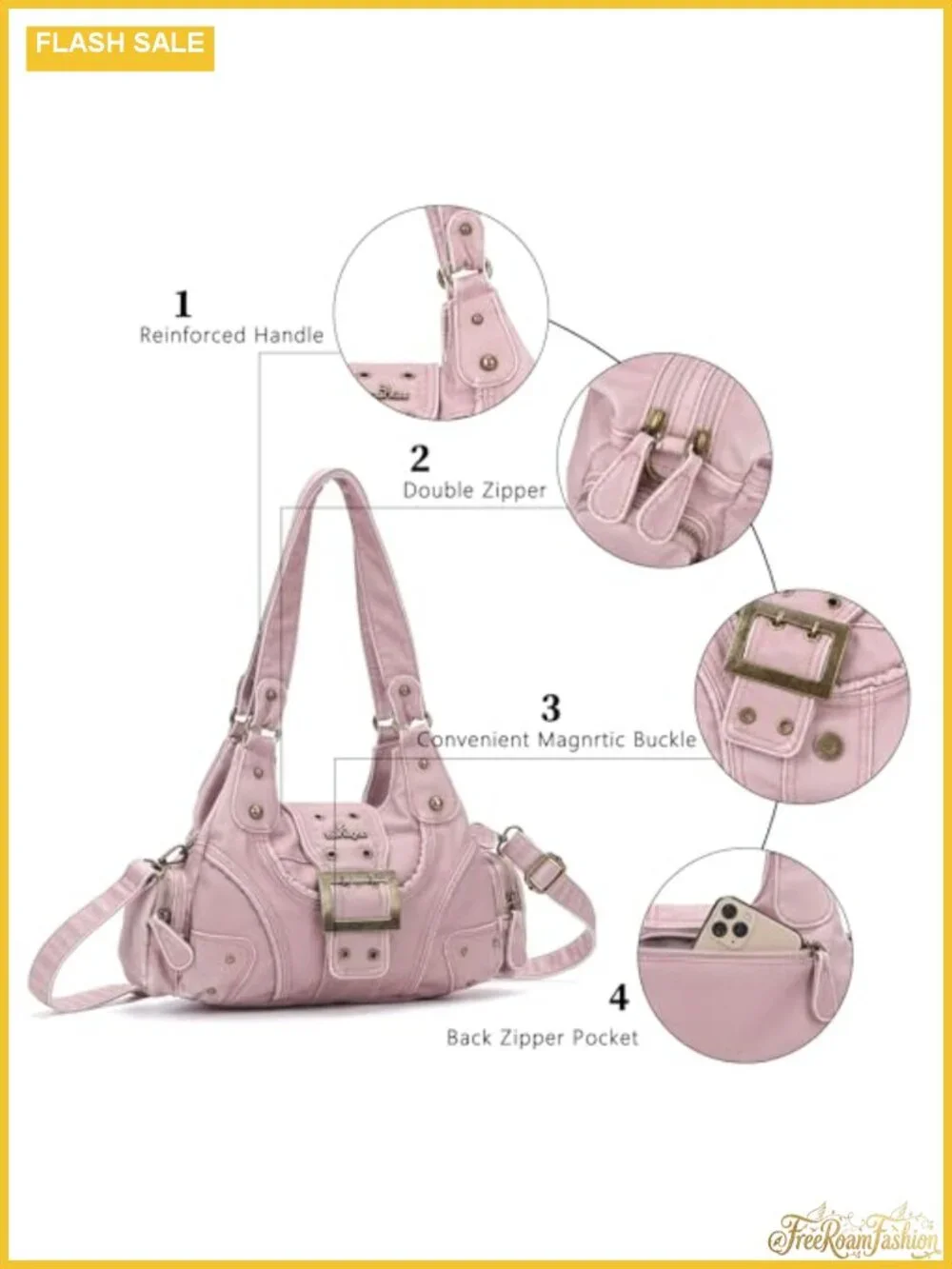 Vegan Leather Hobo Handbag with Multi-Pockets, Adjustable Strap Crossbody